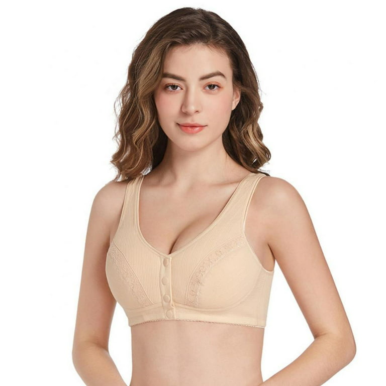 Xmarks Front Closure Bras for Women, Lace Front Button Shaping Cotton Bras  