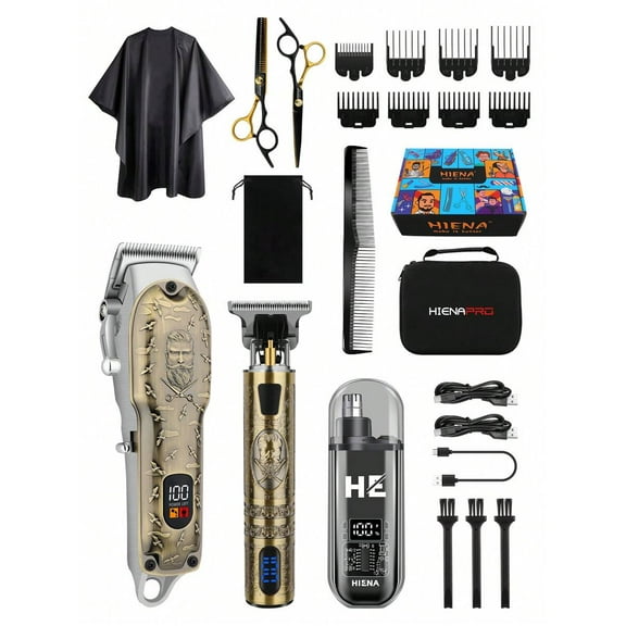 The HIENA 3 Pieces Men's Hair Clipper Set Includes A Cordless Electric Hair Clipper