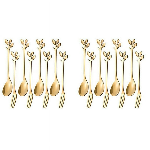 32PCS Dessert Spoon and Fork Set Cake Fork Coffee Spoon Fruit Fork Stainless Steel -Gold