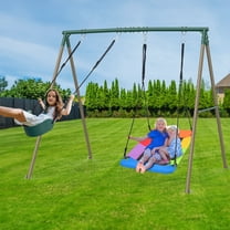 KloKick 440lbs Metal Swing Sets with 45" Platform Tree Swing & Belt Swing, Heavy Duty Swing Stand for Kids' Backyard Play