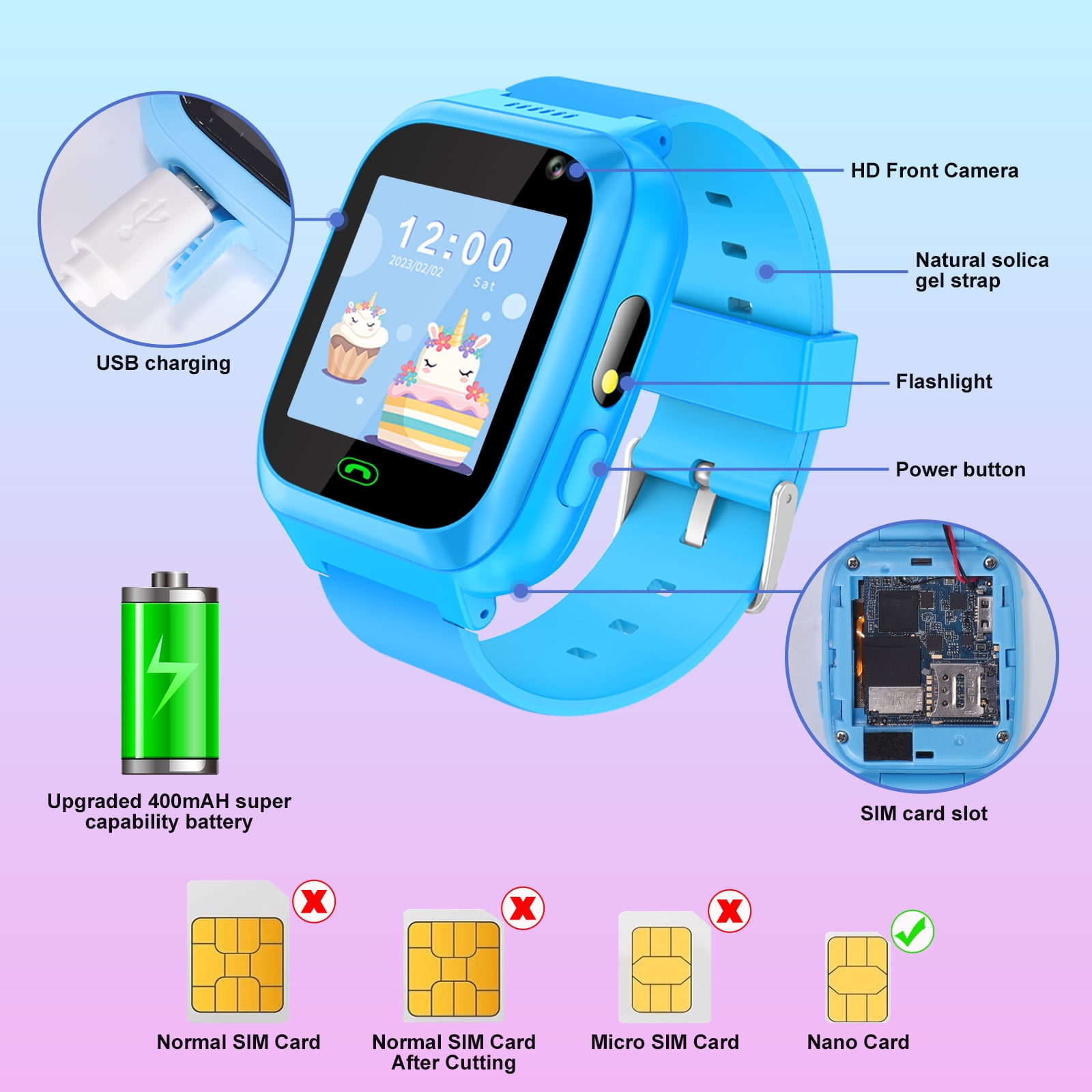 TOPCHANCES Kids Smart Watch for Boys Girls, Touch Screen Smartwatch with Call, 8 Games, Camera, Video, Calculator, Music Player (Blue)