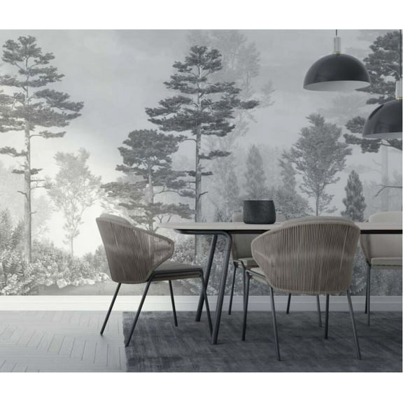 Muravie Black And White Big Tree Tropical Pattern Wallpaper