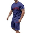 thumbnail image 2 of Conjunto de Sudadores de Hombres Impresión Casual Deportes de Manga Corta Cuello Redondo, Traje de Deporte de 2 Piezas con Pantalones de Corredores de Cintura Elástica, 2 of 4