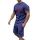 thumbnail image 4 of Conjunto de Sudadores de Hombres Impresión Casual Deportes de Manga Corta Cuello Redondo, Traje de Deporte de 2 Piezas con Pantalones de Corredores de Cintura Elástica, 4 of 4