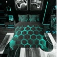 thumbnail image 2 of Erosebridal Neon Cyan Honeycomb Bedding Twin Size, Geometric Hexagon Comforter Sets with Sheets, Black Bedroom Decor, Reversible 7pcs, 2 of 4
