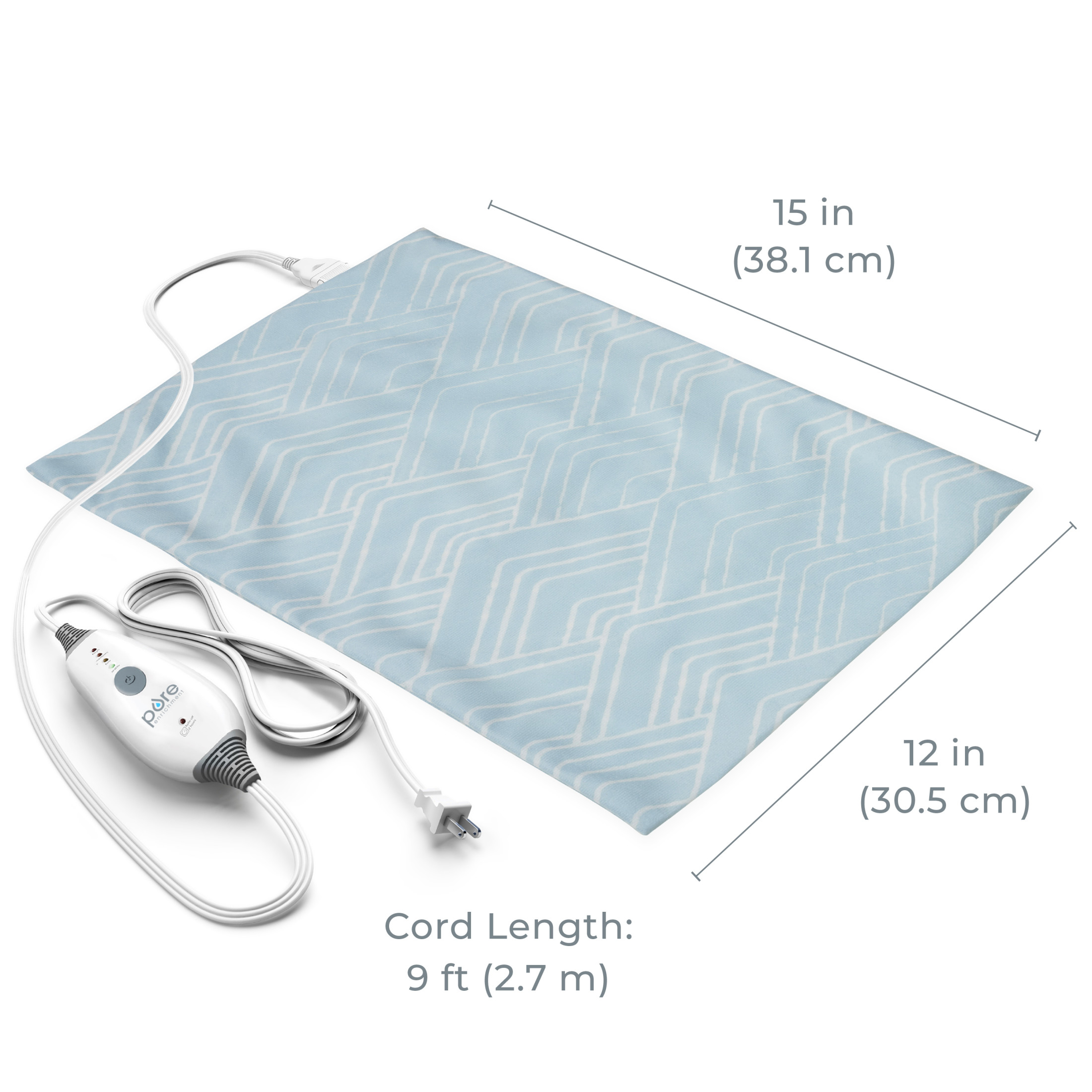 Pure Enrichment PureRelief Express Designer Series Electric Heating Pad - 12” x 15” Fast-Heating with 4 Heat Settings, Machine-Washable Fabric, & 2-Hour Auto Safety Shut-Off - Cerulean Diamond
