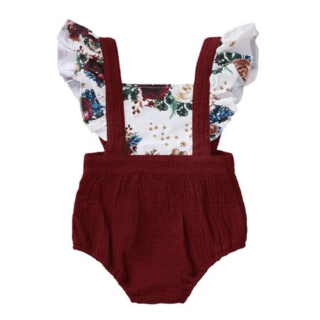 

Baby’s Fashion Flower Ruffles Jumpsuits Girl’s Summer Cool Flying Sleeve Backless Triangle Wrapped Romper