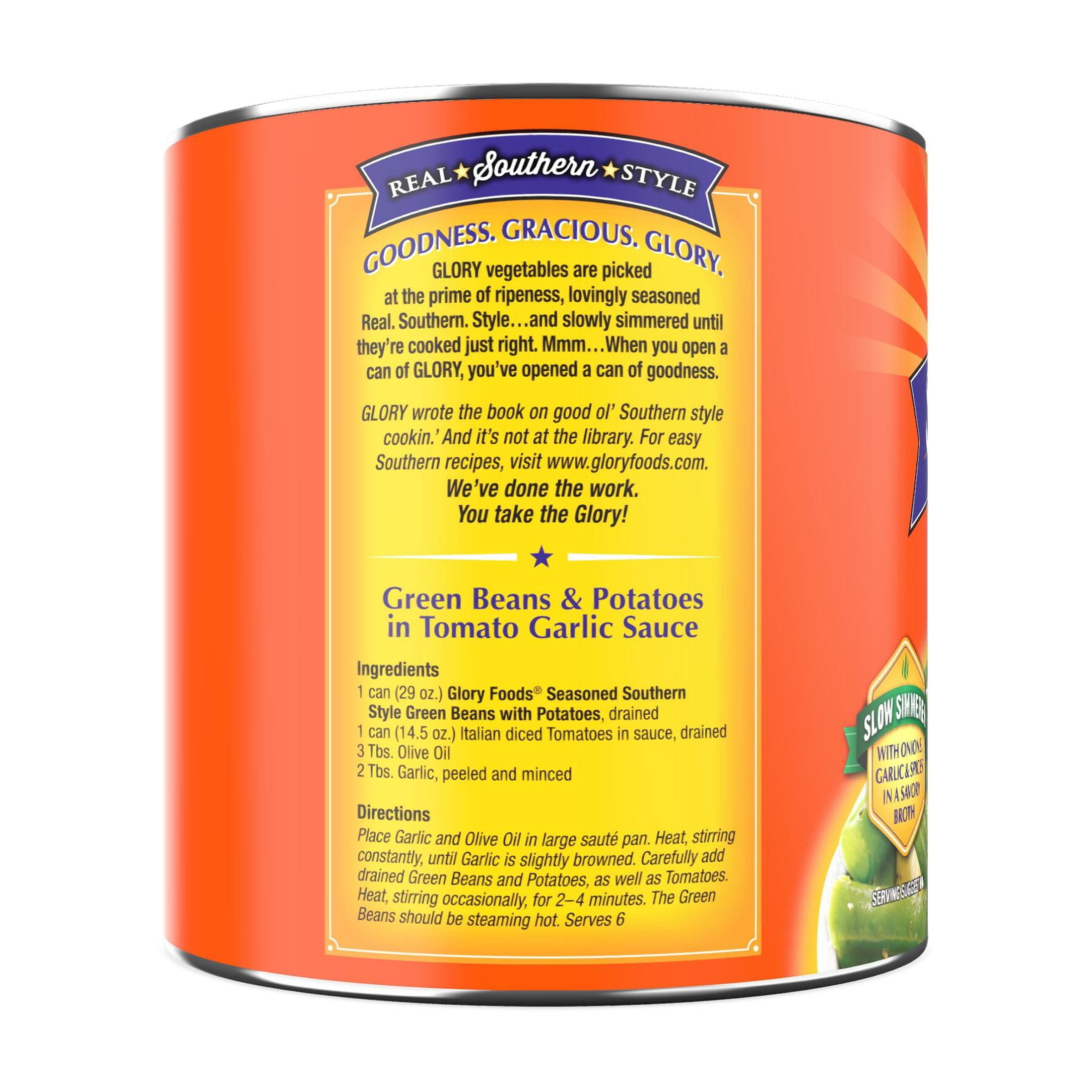 (4 pack) Glory Foods Seasoned Southern Style Green Beans With Potatoes, 27 oz., Can