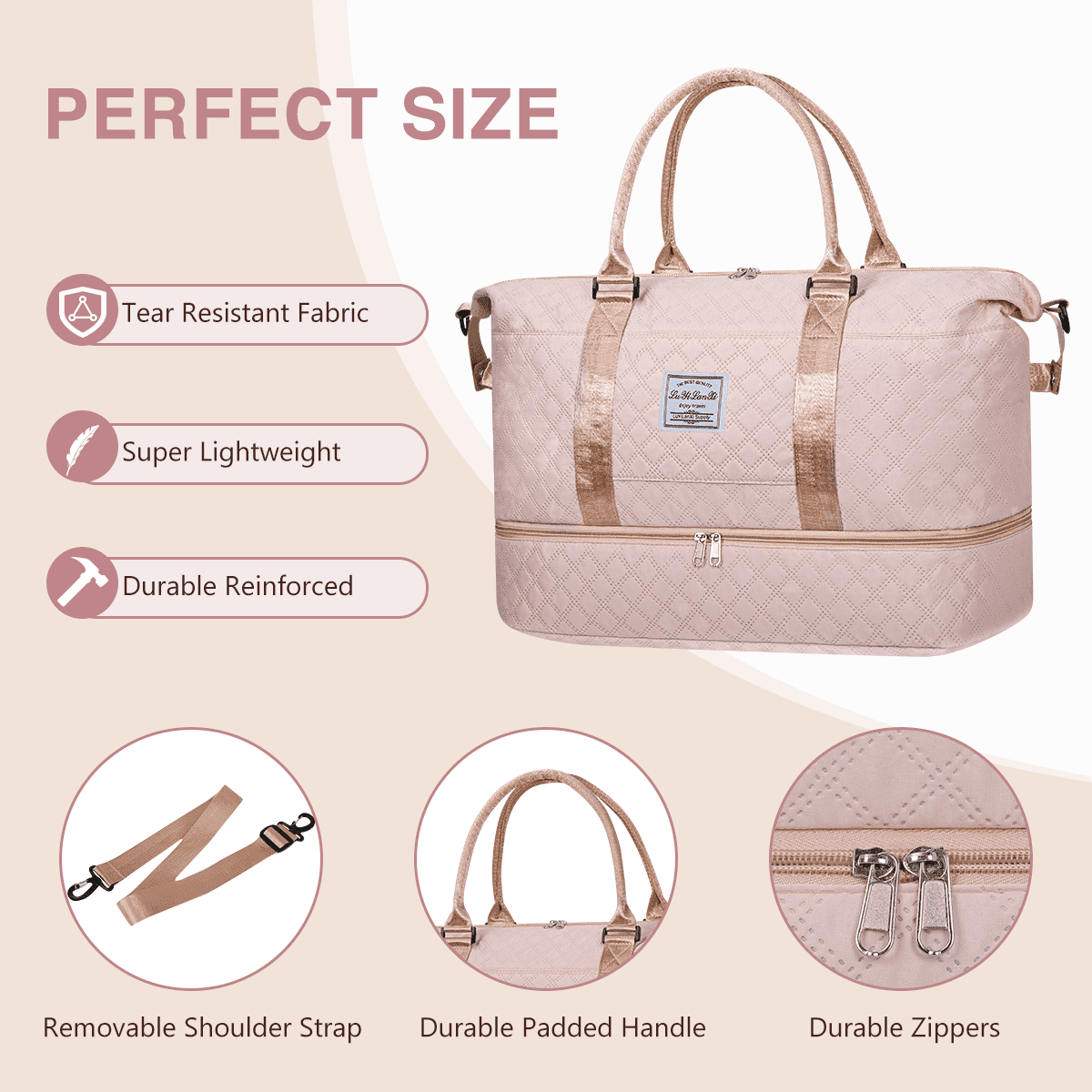 DAKOMM Weekender Overnight Bag for Women, Travel Duffel with Shoe & Wet Pockets, Includes Toiletry Bag, Ideal as Hospital or Personal Item Bag, Pink