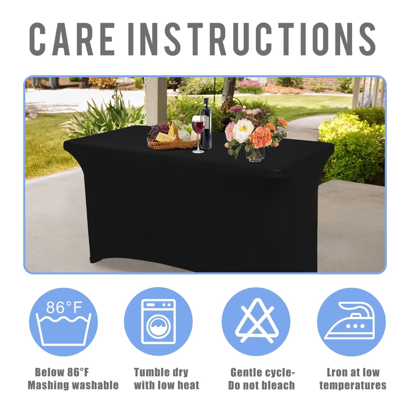 LUSHVIDA Black Stretch Table Covers for 6 Ft Rectangle Tables, 6 Pack photo 3
