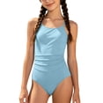 thumbnail image 3 of One Piece Swimsuit for Girls 14-16 Fashion Solid Color Stretchy Upf 50+ Sun Protection One Piece Cut Out Bathing Suit Adjustable Straps Ruched Girls' Swimwear 9-16y, 3 of 8