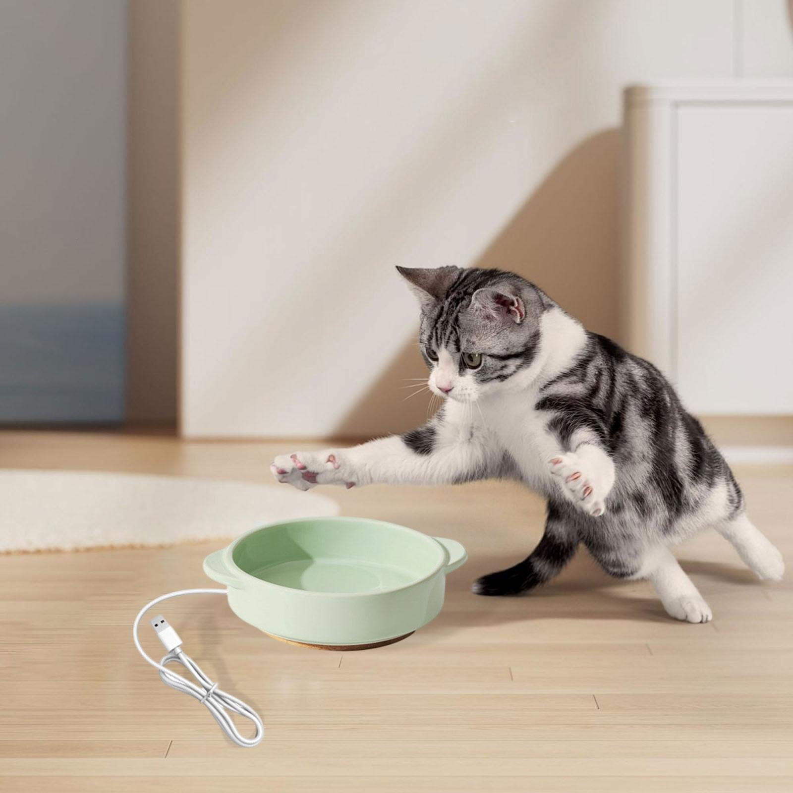 Serenable Pet Heated Bowl Elevated Cat Dog Feeding Bowl Ceramic Pet Water Bowl Thermostatic Warm Water Dish with Anti Slip Pads Suitable for Cats Small Dogs Out 4.5cm Height