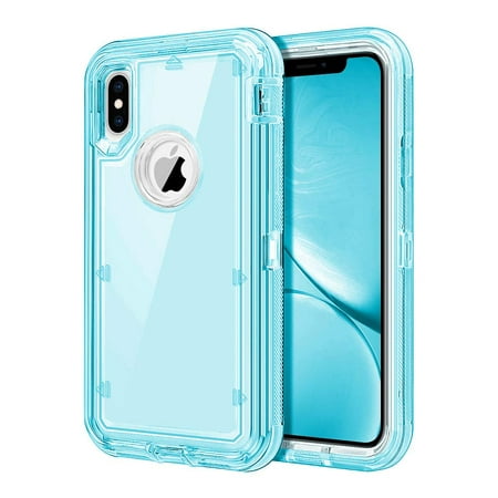 Mignova iPhone Xs/X case,Transparent Hybrid Shockproof Heavy Duty Protection Rubber Silicone + Hard PC 3 in 1 Cover Defender for iPhone Xs/X 5.8 inch 2018 Released (Blue)