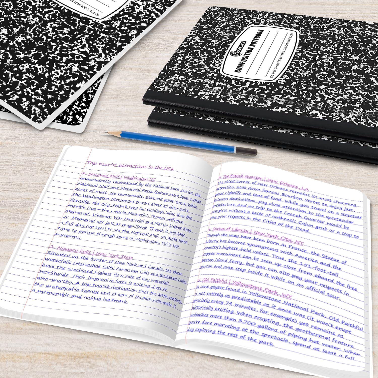 Rosmonde Wide Ruled Composition Notebooks, 12 Pack, 200 Pages (100 Sheets), 9-3/4 x 7-1/2", Black Marble Composition Notebook, Office Supplies Composition Book, Wide Ruled Notebooks for Work & School