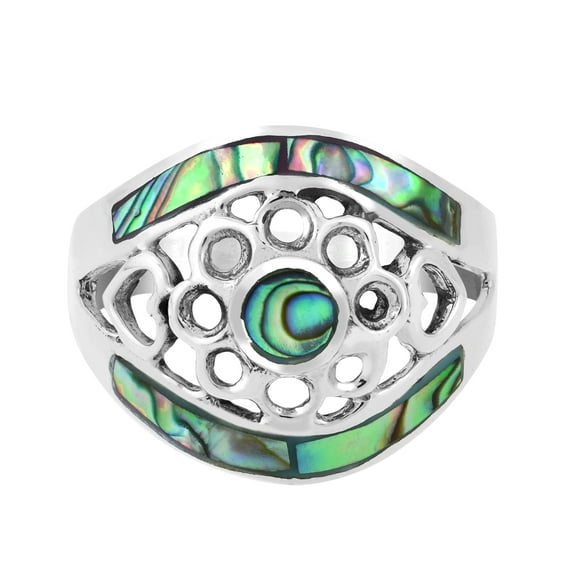 Hidden Eye Ornate Circles Abalone Shell Inlay Sterling Silver Ring-7