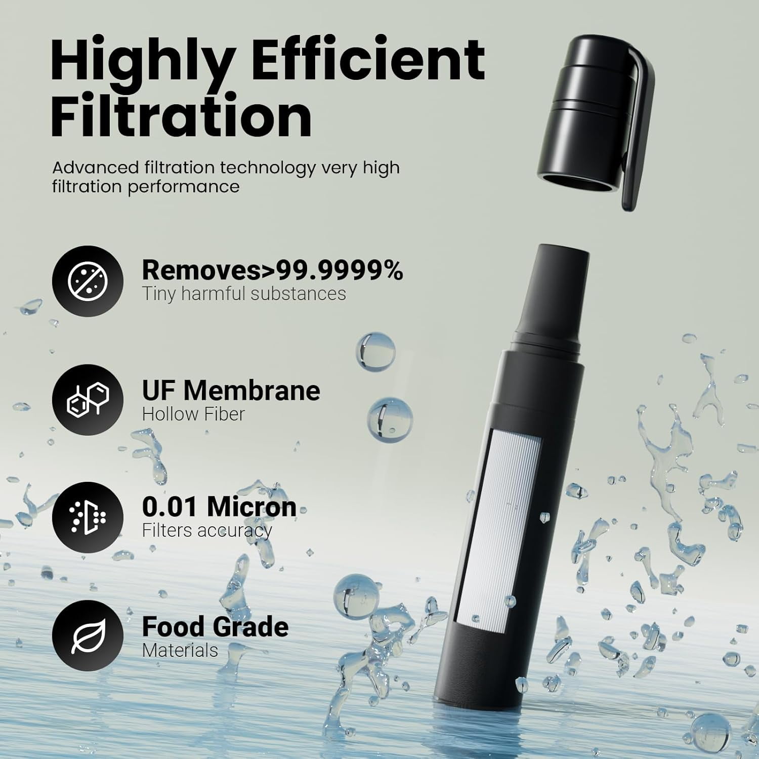 JJEAN-Portable Water Filter Straw Survival, Essential Camping & Hiking Gear, Water Purification Straw for Travel, Biking and Emergency Preparedness