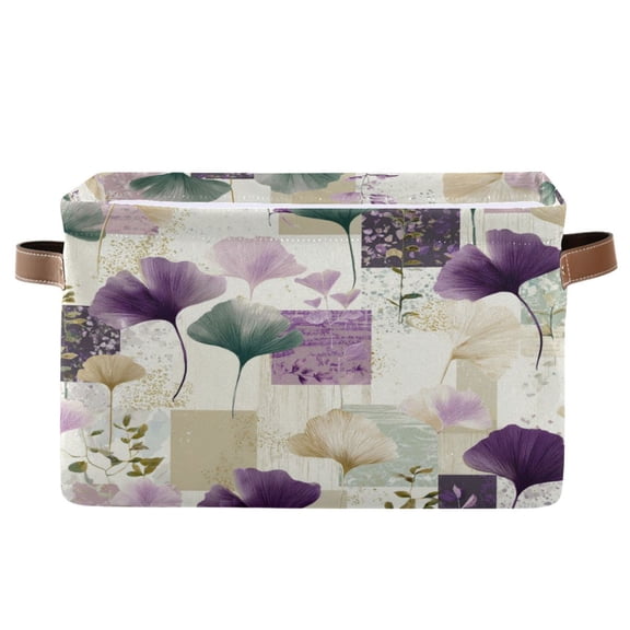 1-Pack Square Closet Organizers with Handles Open Basket Bins Ginkgo Leaves and Petals Storage Basket for Home Office
