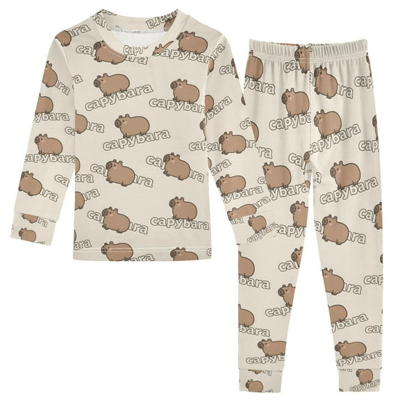 joogoo Capybaras Cute 2 Piece Long Sleeve Tee and Pants Cotton Pajama Set 5Y