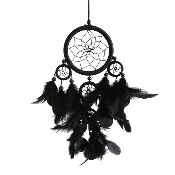 Colgante grande con plumas, estilo boho, tejido indio, ideal para decorar el dormitorio, fiestas o habitaciones de estudiantes. Negro