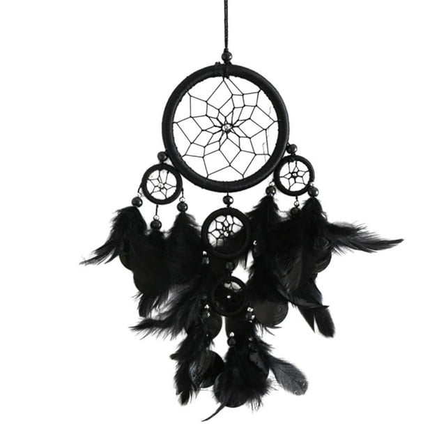 Atrapasueños estilo indio, arte de pared con plumas grandes, tejido de algodón bohemio, arte colgante de pared para decoración del hogar, boda, dormitorio. Negro