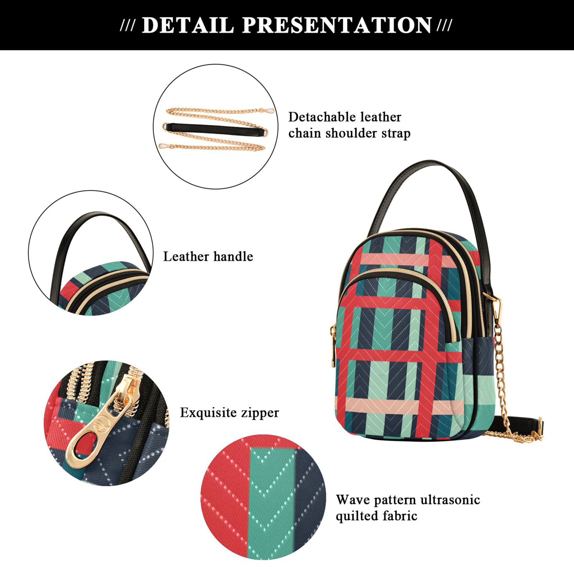 FORMRS Crossbody Bag for Women Quilted Travel Shoulder Cell Phone Purse with Chain Strap Handbag, Green Plaid