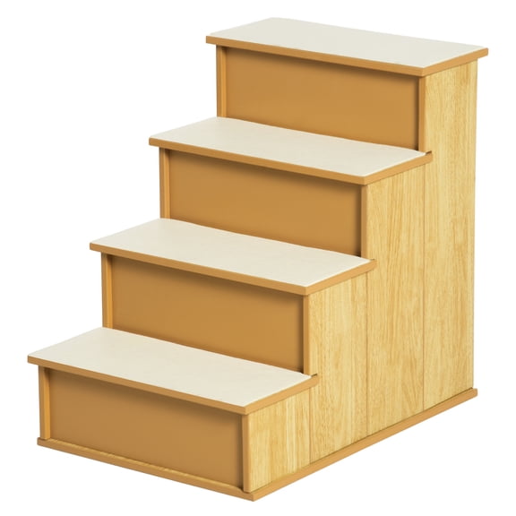 Pet Stairs for Small Dogs & Cats - 21.25" Natural Wood Steps - Up to 22 Lbs - Cushioned Removable Cover