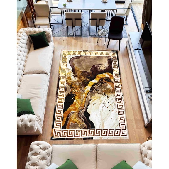Modern Contemporary Abstract Area Rug Vibrant Shiny Colors for Living Room and Bedroom Design 1111 (5'2"x7'5",Beige)