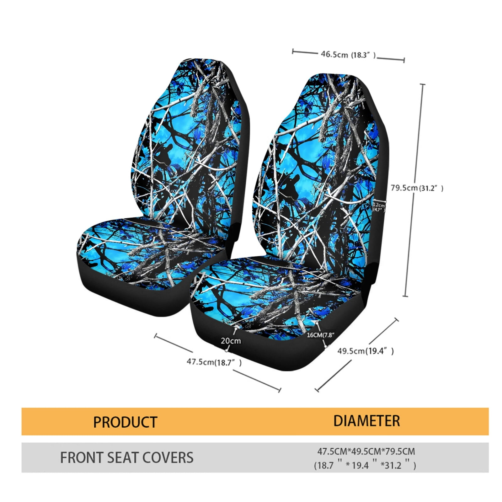 Xoenoiee Blue Forest Camo Pattern 2 PCS Auto Bucket Seat Cover High Back Deisgn Car Front Seat Covers Universal Fit for SUV Sedan Van, Washable Car Bucket Seat Cover