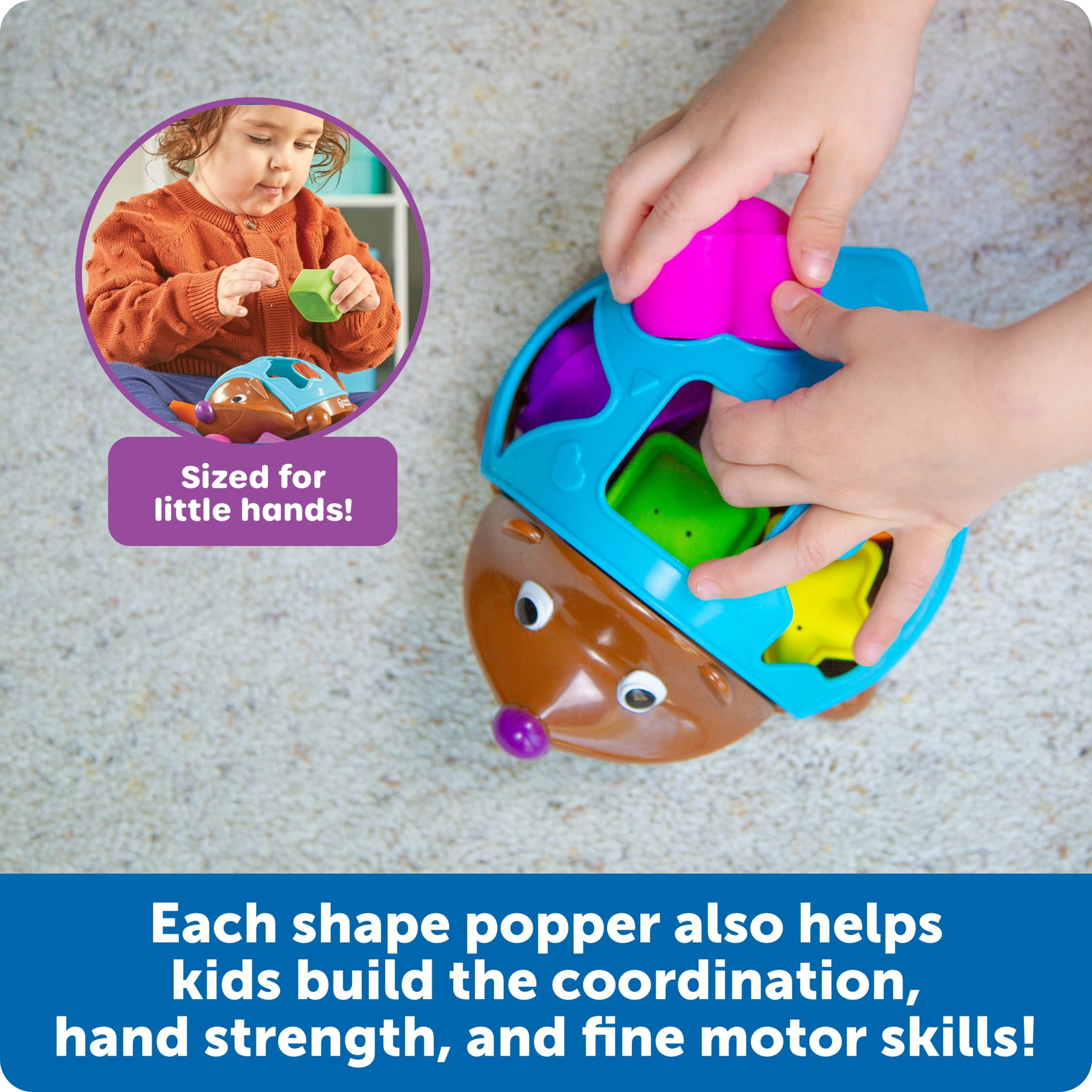 Learning Resources Spike the Fine Motor Hedgehog Poppin' Shapes Sorter, Toddler Learning Toys, Ages 18 Months +
