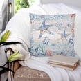thumbnail image 3 of 20x20 Pillow Covers Set of 2, Coastal Starfish Throw Pillow Covers Decorative Couch Cushion Case, Blue Nautical Coral Seashell Wooden Microfiber Square Pillowcases for Bedroom Car Living Room, 3 of 7