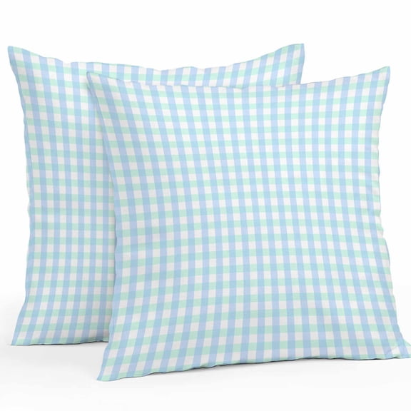 Throw Pillow Covers 16x16 Inch Set of 2, Aqua Blue Green Waterproof Outdoor Pillow Covers, Checkered Plaid Gingham Lattice Trellis Decorative Cushion Pillowcases for Couch, Sofa, Bed, Garden, Patio