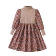 thumbnail image 2 of YWDJ Girls Special Occasion Dresses Plus Size 8-12 Years Dress High Round Neck Long Sleeve Corduroy Patchwork Knit Floral Dress Red 8Y, 2 of 6