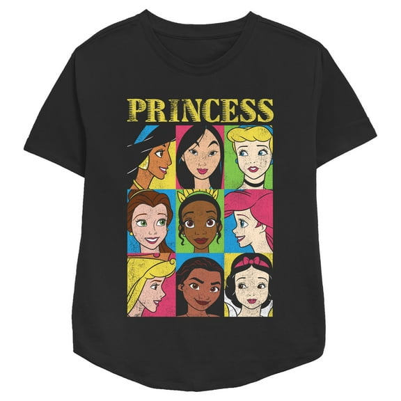 Women's Disney Princesses Princess Distressed Close-Up Poster  Graphic Tee Black Large