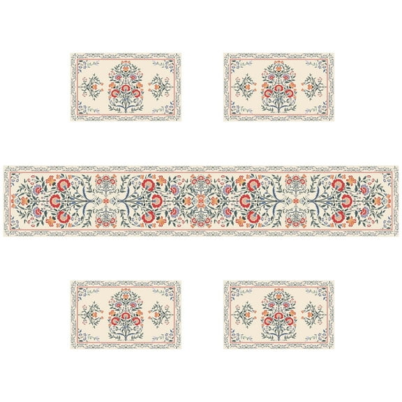 SUNOLIFE Pink Boho Floral Placemat Set of 4 and Table Runner 72 In Bohemian Linen Place Mats for Dining Table Decorations 12x18 In