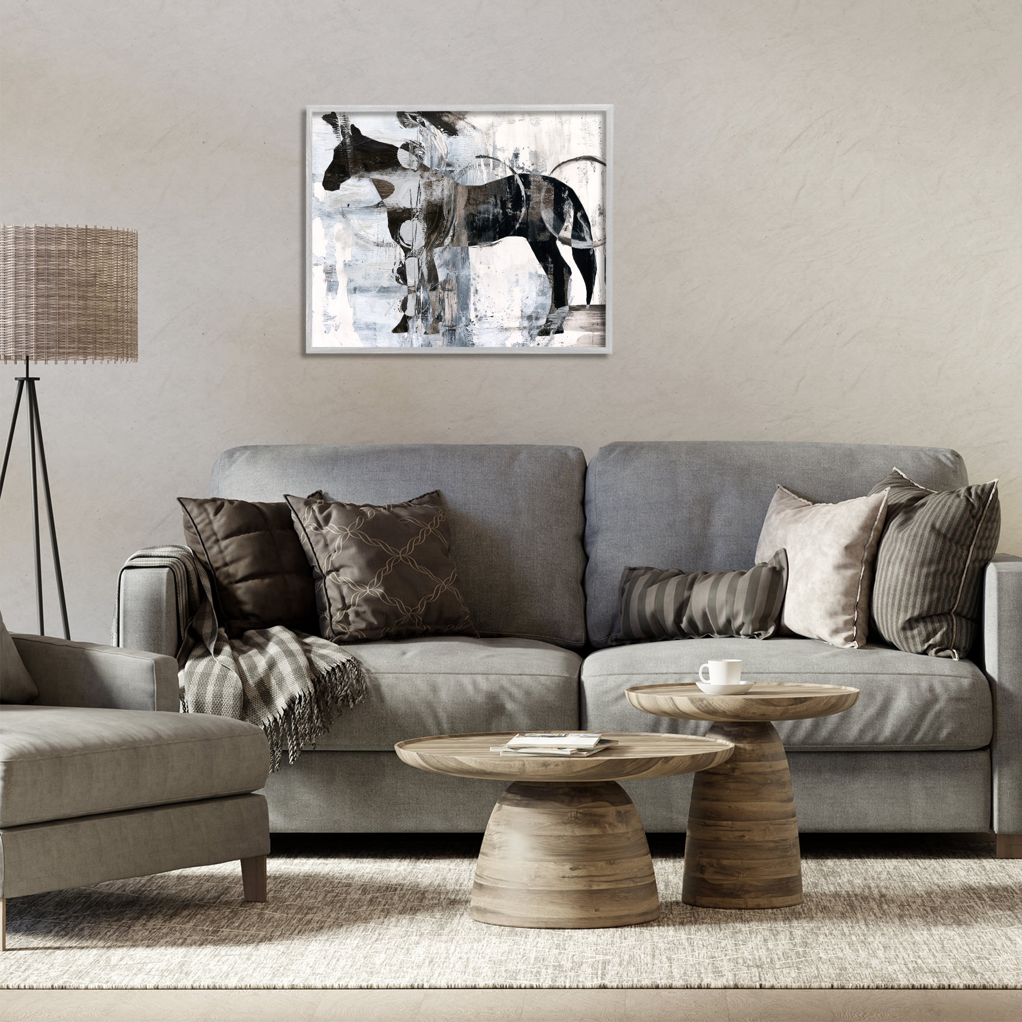 Stupell Industries Horse & Abstract Circles Animals & Insects Painting Gray Framed Art Print Wall Art, 30 x 24