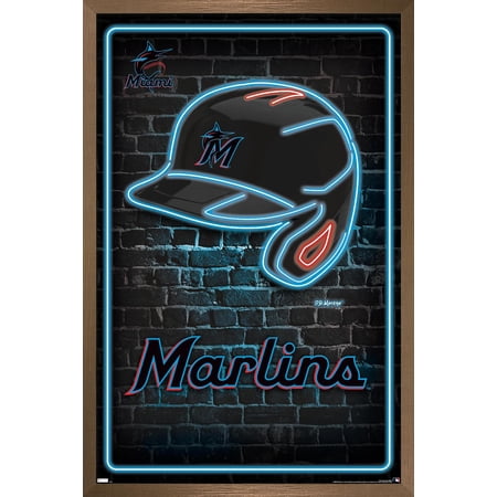 MLB Miami Marlins – Neon Helmet 23 Wall Poster 14.725 x 22.375 Framed
