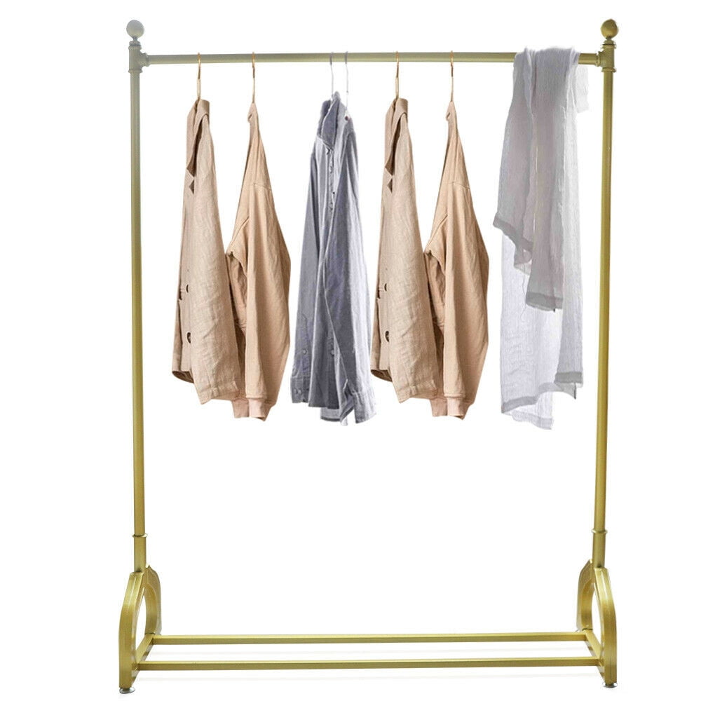 Gold Metal Single Rail Clothes Hanger Garment Display Rack Portable ...