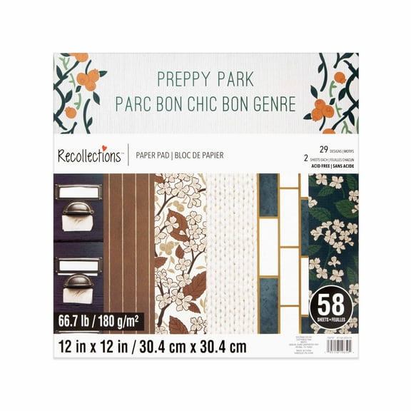 12" x 12" Preppy Park Paper Pad by Recollections - Premium Scrapbook & Crafting Paper for DIY Projects - Card Making - & Decorative Arts - 58 Sheets