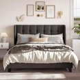 thumbnail image 2 of Bed Frame with Large Platform Upholstered in Fabric, Square-stitched Headboard and Wooden Slats, Box-loaded Options, Dark Grey My Lux Decor Round, 2 of 6