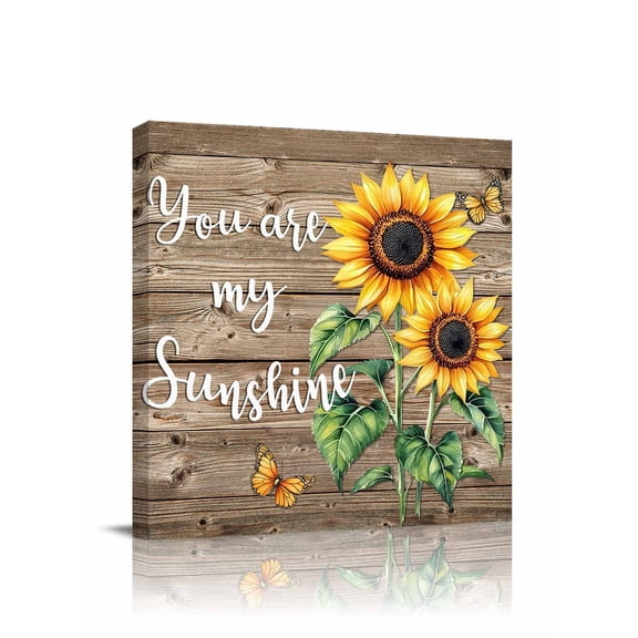 Sunflower Canvas Wall Art, You Are My Sun Shine Vintage Brown Wood Board Framed Wall Decor Modern Artwork Prints Painting for Living Room, Bedroom, Kitchen & Cafe Decor 8x8 Inch