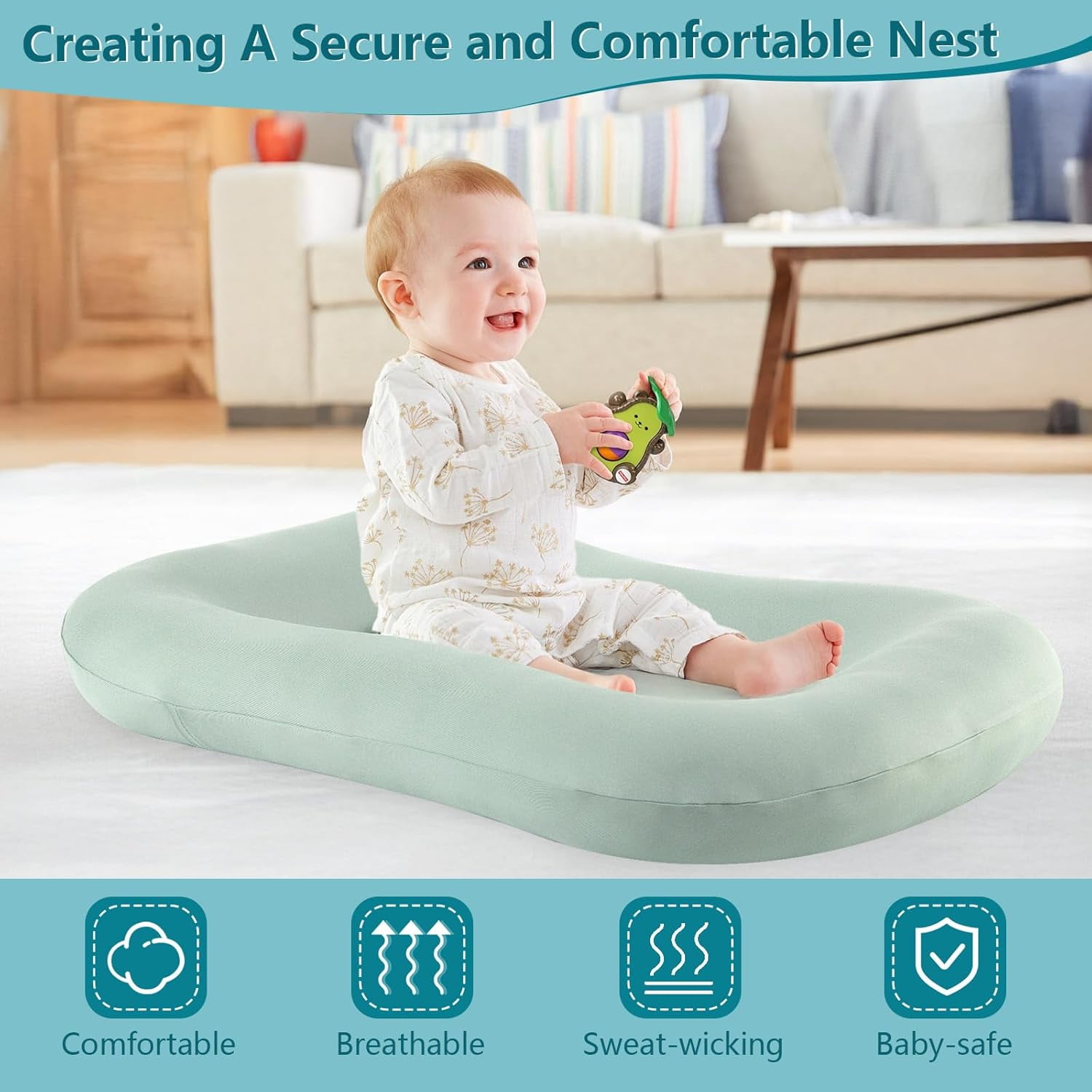 Kid  Lounger for Newborn 0-24 Months –Soft Organic Cotton Slipcover Fits, Kid Nest Lounger for Nursery, Travel, and Tummy Time
