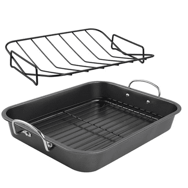Roasting Pan, Roaster with Rack - 16 Inch Rectangular Grill Suitable for Turkey, Roast Chicken, Ham, Dishwasher Safe