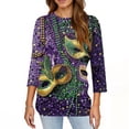 thumbnail image 6 of Hogleaql Mardi Gras Shirts for Women 3/4 Sleeve Crew Neck Lightweight Top Carnival Mask Graphic Pullover Dressy Relaxed Fit Shirt Casual Blouses Green L, 6 of 6
