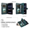 thumbnail image 4 of For Apple iPhone 17e Orchid Pattern Wallet Case, 9 Card Slots Zipper Pocket, Detachable Wrist & Shoulder Strap, Magnetic Shockproof Protective Phone Case,Green,For iPhone 17e, 4 of 9