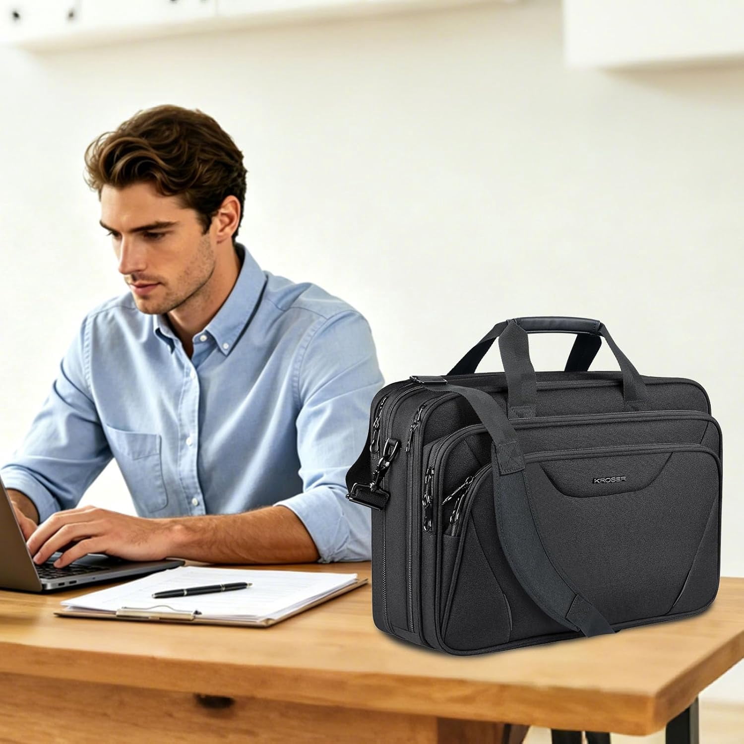 KROSER Large 17.3" Laptop Messenger Carrying Bag, Black