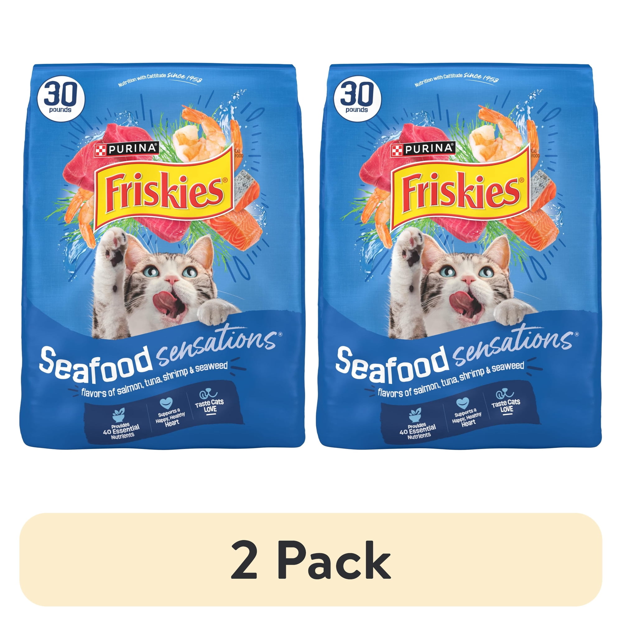 (2 pack) Purina Friskies Dry Cat Food Seafood Sensations With Salmon, Tuna, and Shrimp Flavors, 30 lb Bag