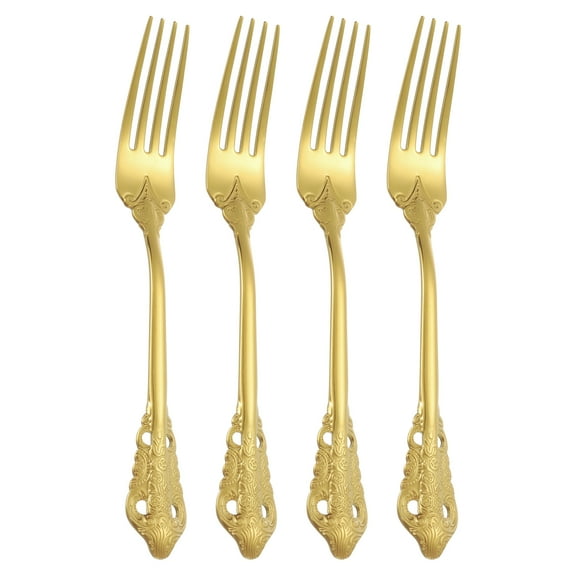 Uxcell 4 Pcs Salad Forks, 6.5 Inches Stainless Steel Dessert Forks, Mirror Polished, Dishwasher Safe, Tiny Forks for Small Desserts, Cocktails, Gold