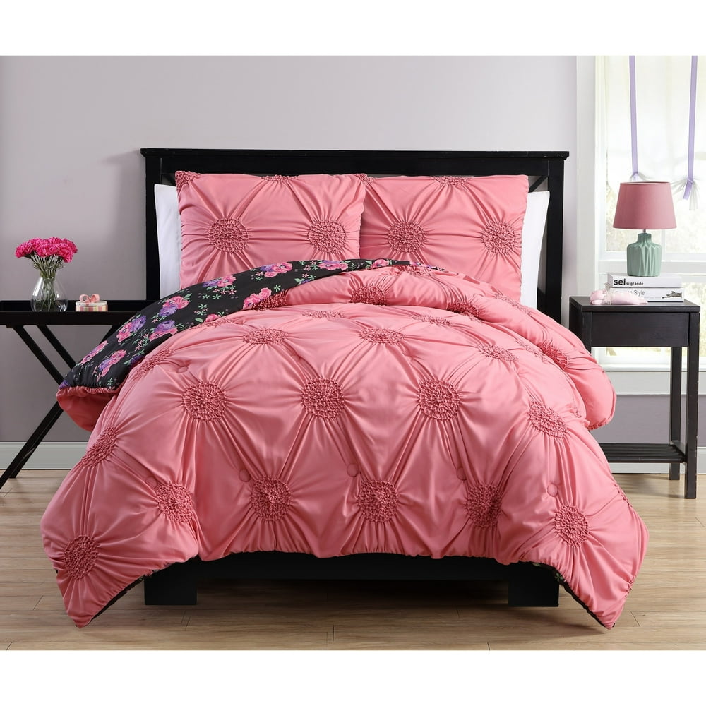 VCNY Home Davina Floral Pintuck Reversible Comforter Set, Twin, Pink ...