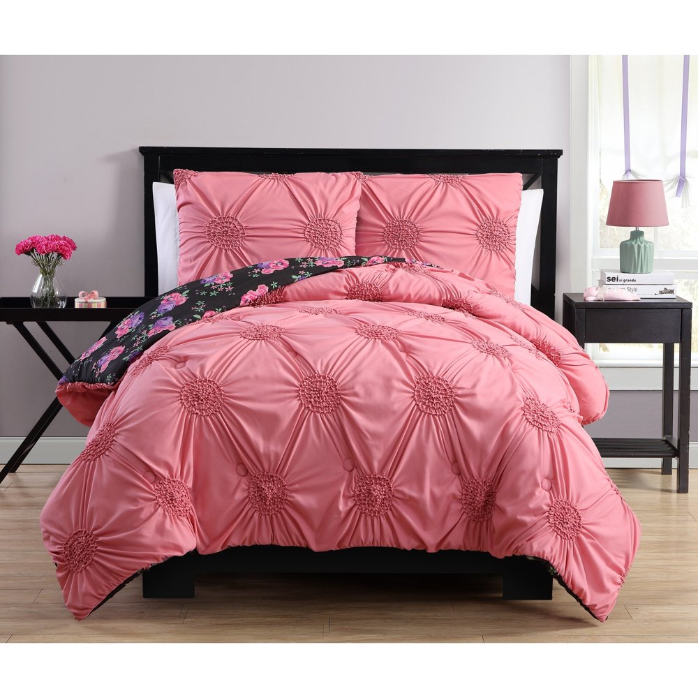 VCNY Home Davina Floral Pintuck Reversible Comforter Set, Twin, Pink