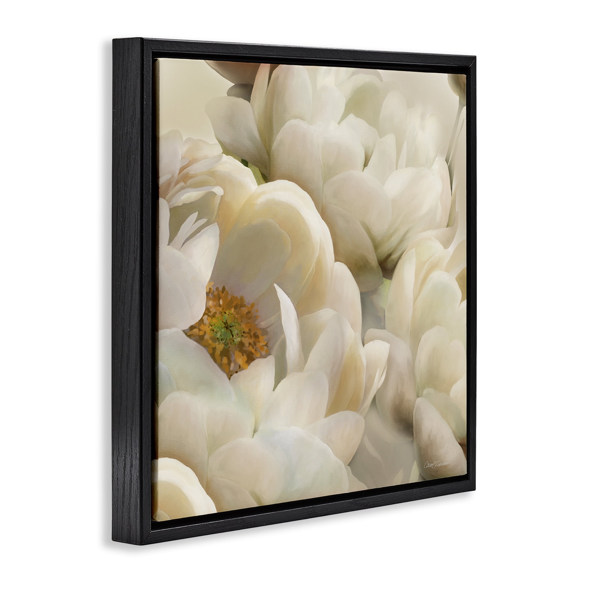 Stupell Industries Ivory Magnolia Petals Plants & Flowers Photography Black Floater Framed Canvas Art Print Wall Art, 18 x 18